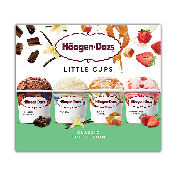 Classic Collection Little-Cups Product Packshot including Chocolate, Vanilla, Caramel, Strawberry minicups